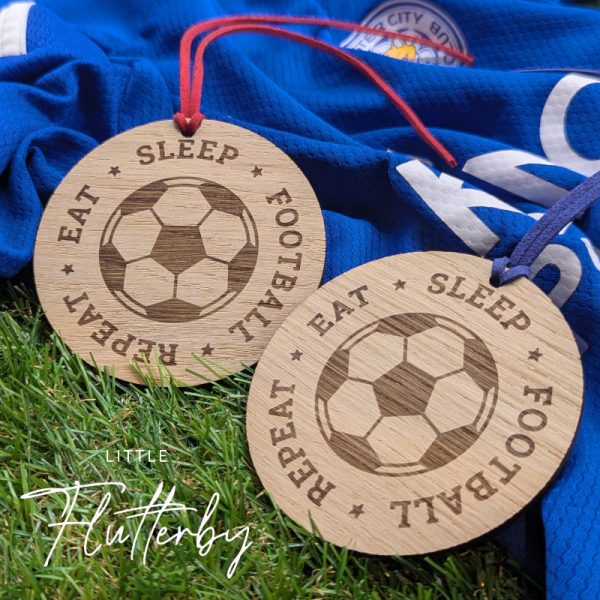 Eat, sleep, football, repeat - Oak veneer hanging decoration / tag