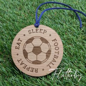 Eat, sleep, football, repeat - Oak veneer hanging decoration / tag