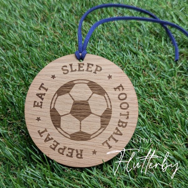Eat, sleep, football, repeat - Oak veneer hanging decoration / tag - Image 2